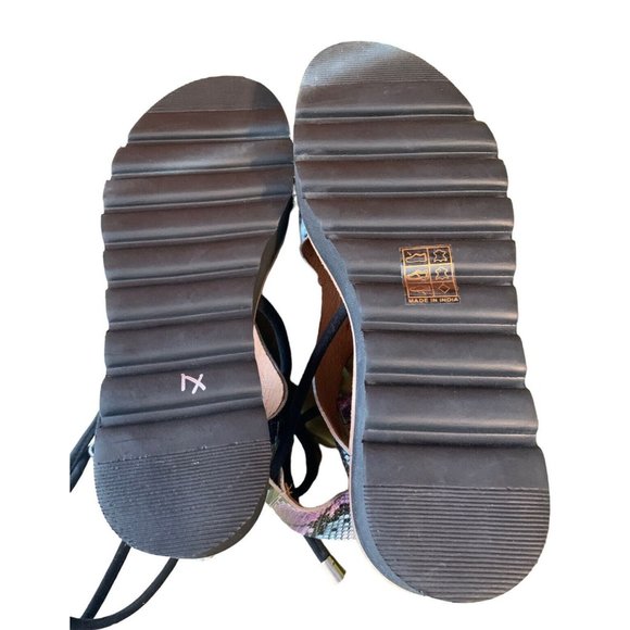 Free People Aubrey Wrap Sandal Snakeskin Black Purple Blue Tie Zipper Heel 38/8 - Picture 4 of 5